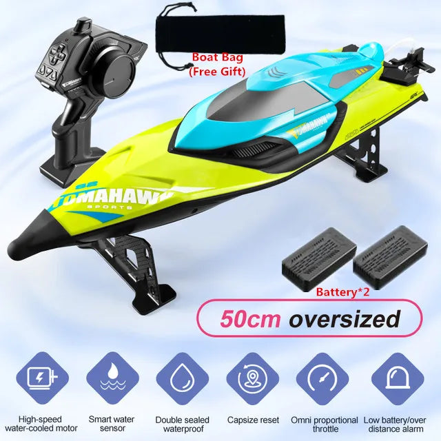 Tccicadas 50CM RC Boat, 50cm RC boat with 70km/h speed, 2.4G remote, capsize reset, dual waterproofing, smart alarm, high-speed water-cooled motor.