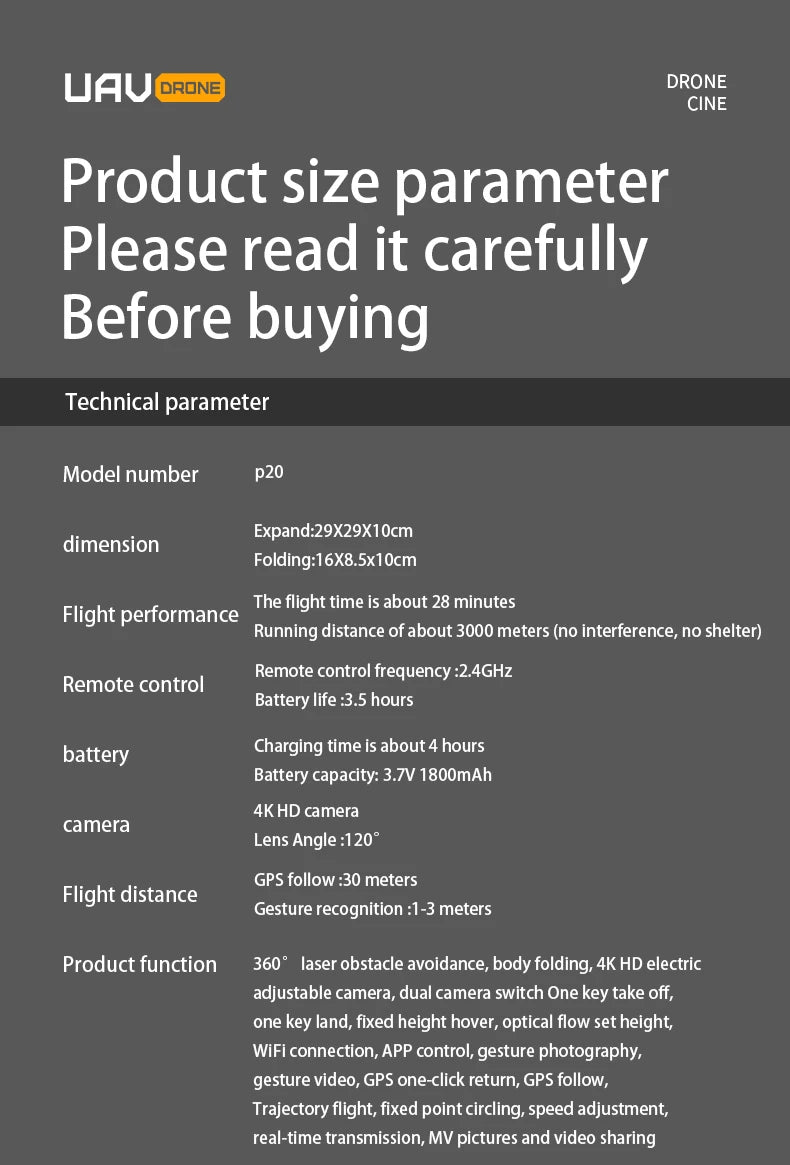 P20 GPS Drone, p2O is a laser obstacle avoidance; body folding; 4K HD electric