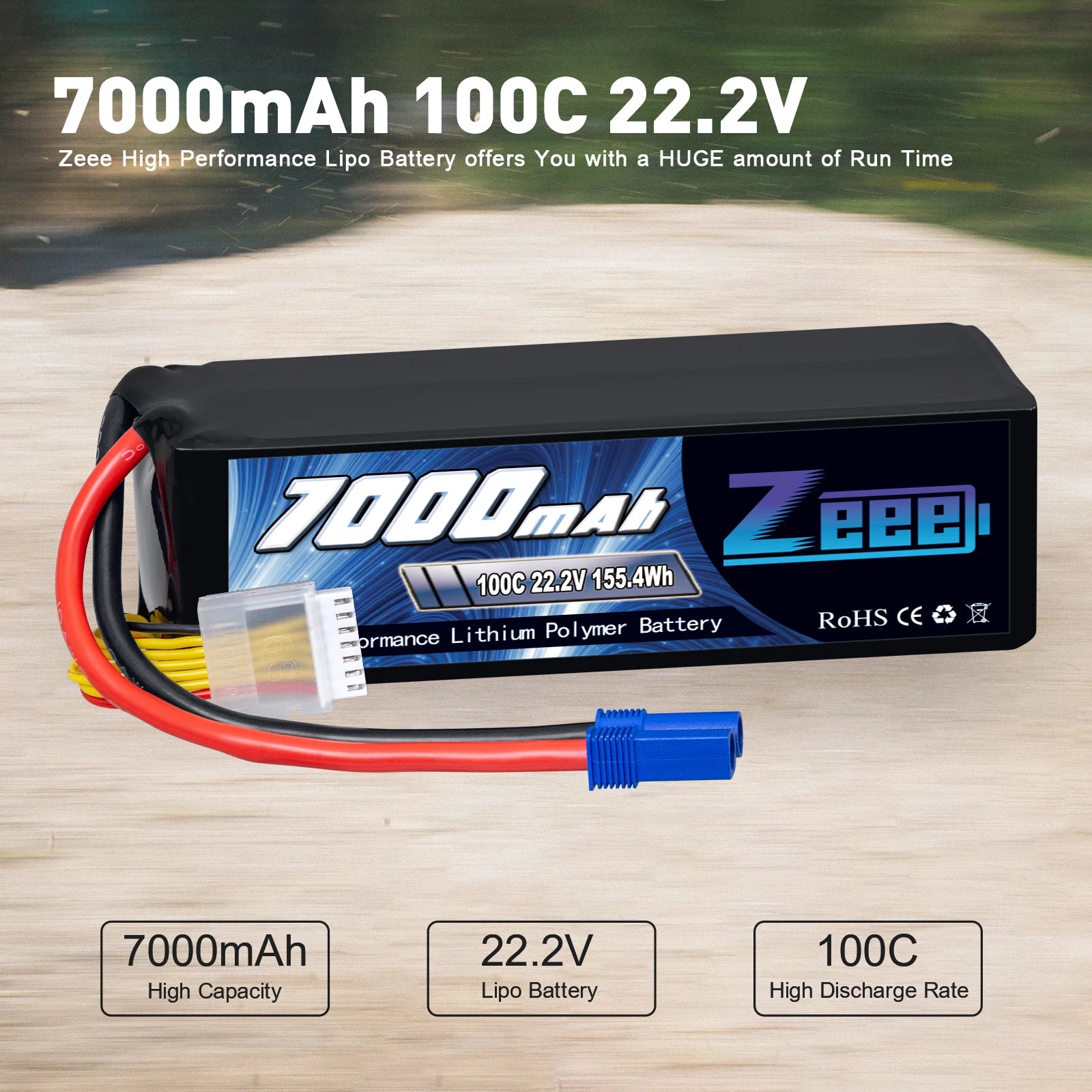 2Units Zeee Lipo Battery, qobbzat EB 100C22.2V4554Wh Li