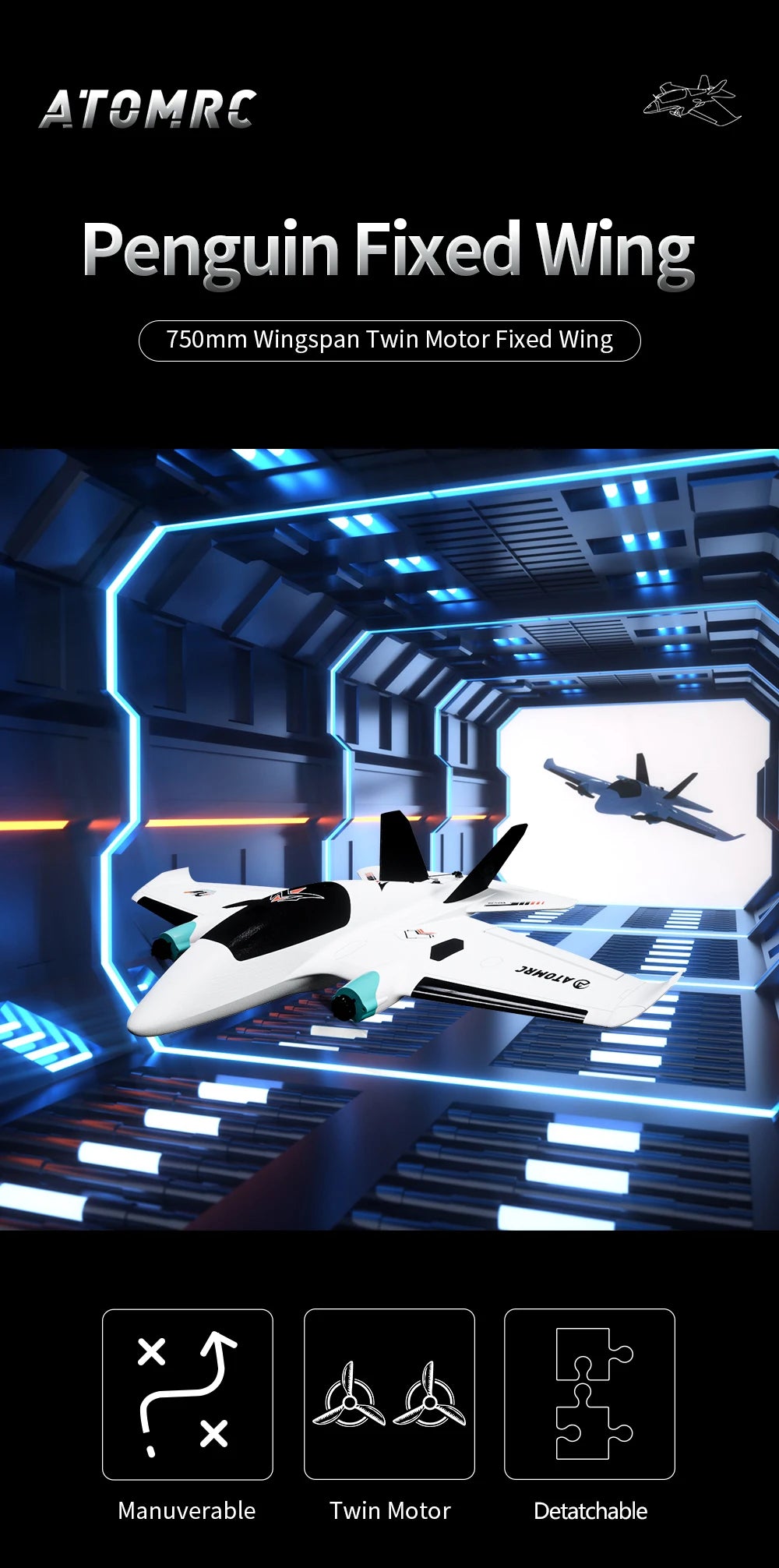 ATOMRC Penguin, ATOMRc Penguin Fixed Wing 750mm Wingspan Twin Motor Fixed Wing Manu