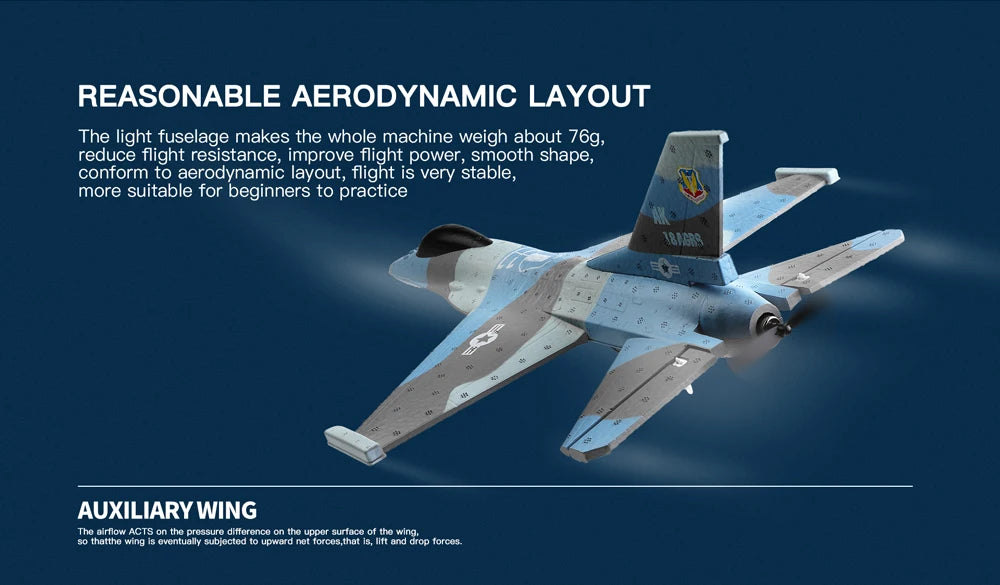 Wltoys A290 F16 RC Airplane, light fuselage makes the machine weigh about 76g, reduce flight resistance, improve flight power
