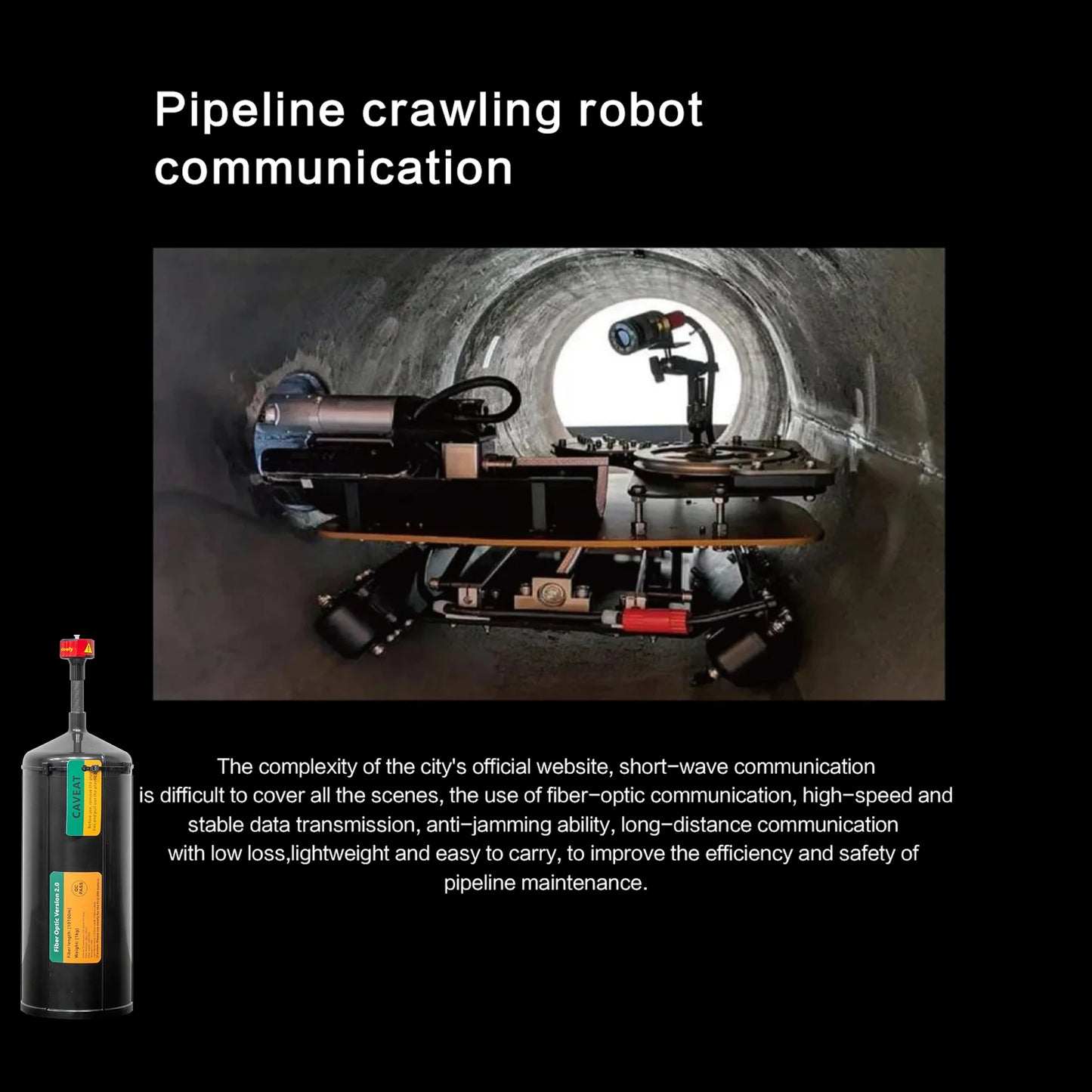 Optical Fiber Image Data Module Relay Extender 2.0/3.5 for FPV Drone, Anti-Interference, 2–10km Cable Options: This module enables high-speed and stable data transmission for pipeline crawling robots, providing anti-jamming ability and long-distance communication with low loss, making it lightweight and easy to carry.