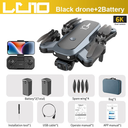 LU10 Drone, Black drone+2Battery 6K Dual camera Battery* 2