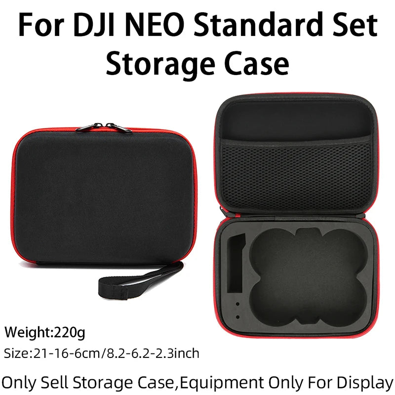 Mini Portable Case Battery Drone Storage bag, DJI NEO drone storage handbag, weighing 220g and measuring 21x16x6cm (8.2x6.2x2.3inch), for display only.