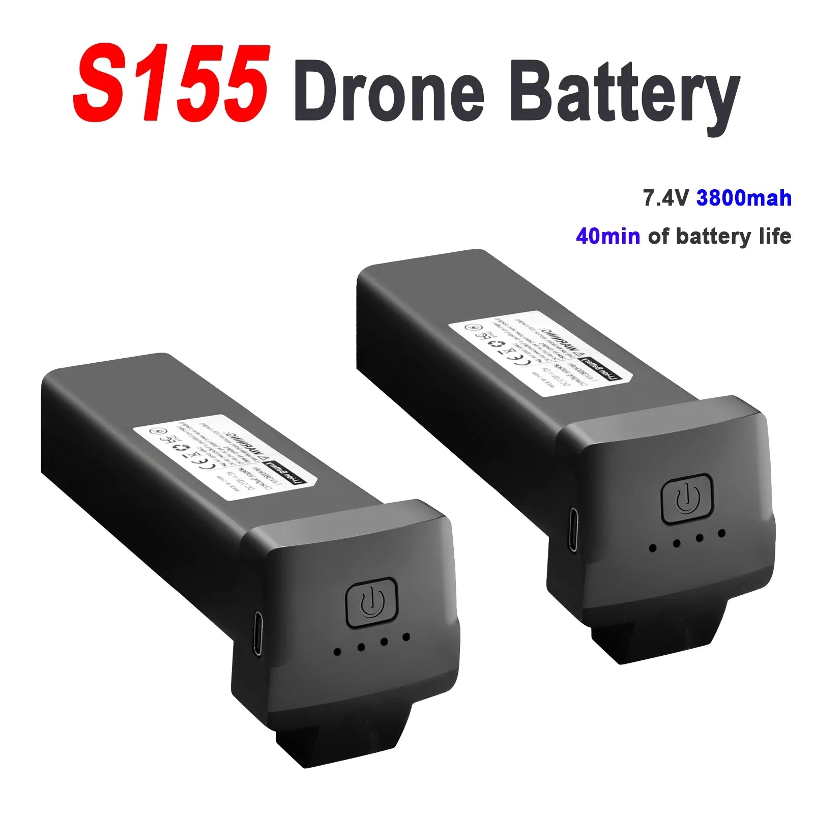 S155 Drone Battery, Drone battery with 7.4V voltage and 3800mAh capacity, providing up to 40 minutes of power.