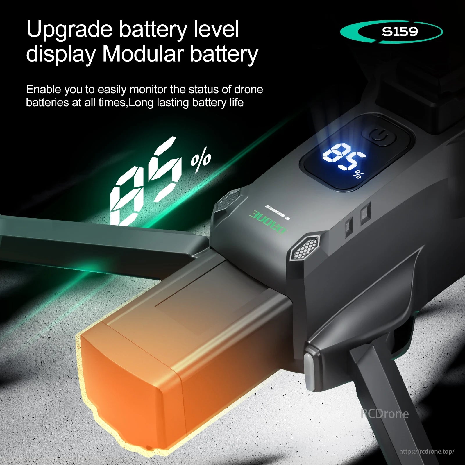 S159 Drone, Upgrade battery level display. Modular battery for drones, long-lasting life.