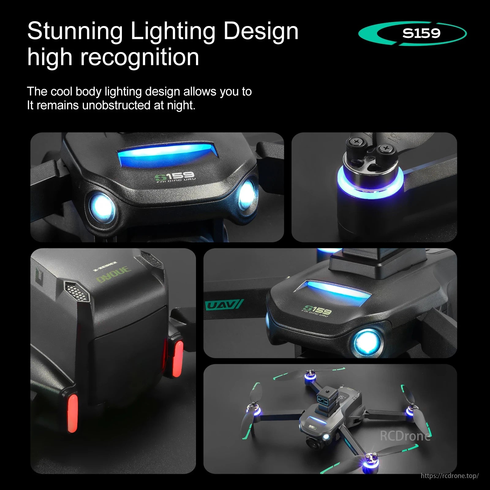 S159 drone features stunning lighting design for high recognition and night visibility.