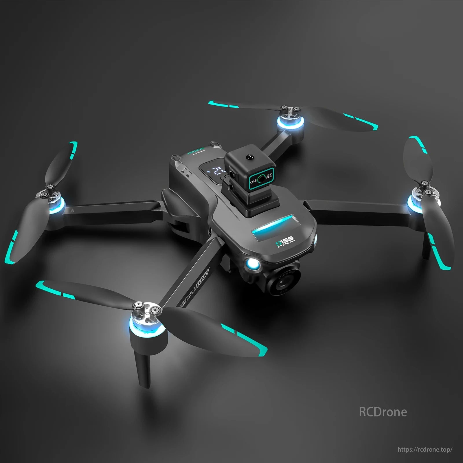 S159 Drone, The drone has GPS positioning, dual cameras, and gyroscope for stable flight. It also features WiFi connectivity, adjustable camera, and rechargeable remote control.