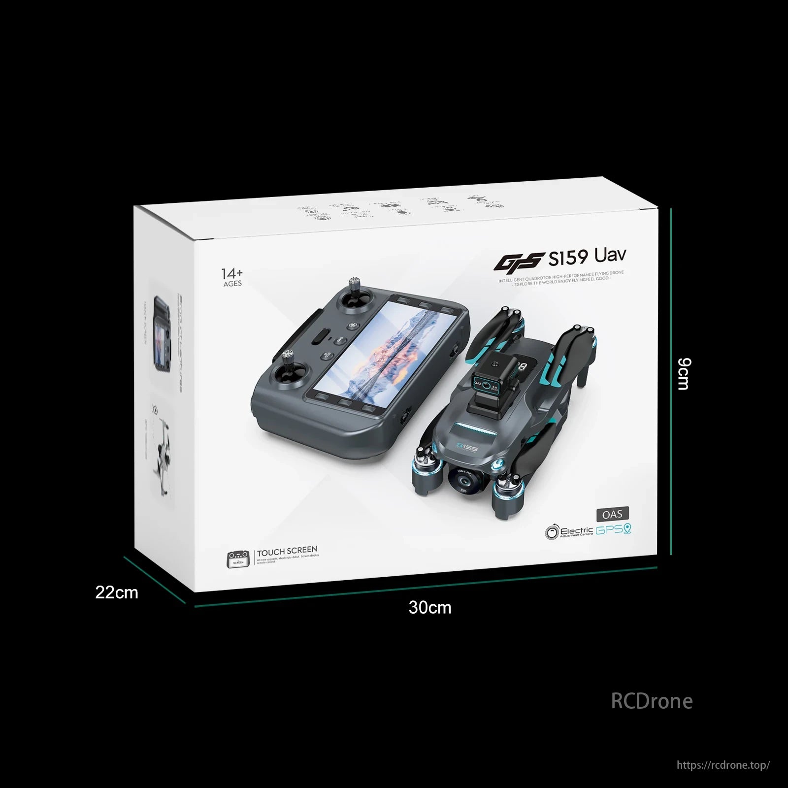 S159 Drone, S159 UAV is a high-performance quadcopter drone with GPS, touch screen control, measuring 22x30x9cm, for ages 14+. Explore and fly effortlessly.