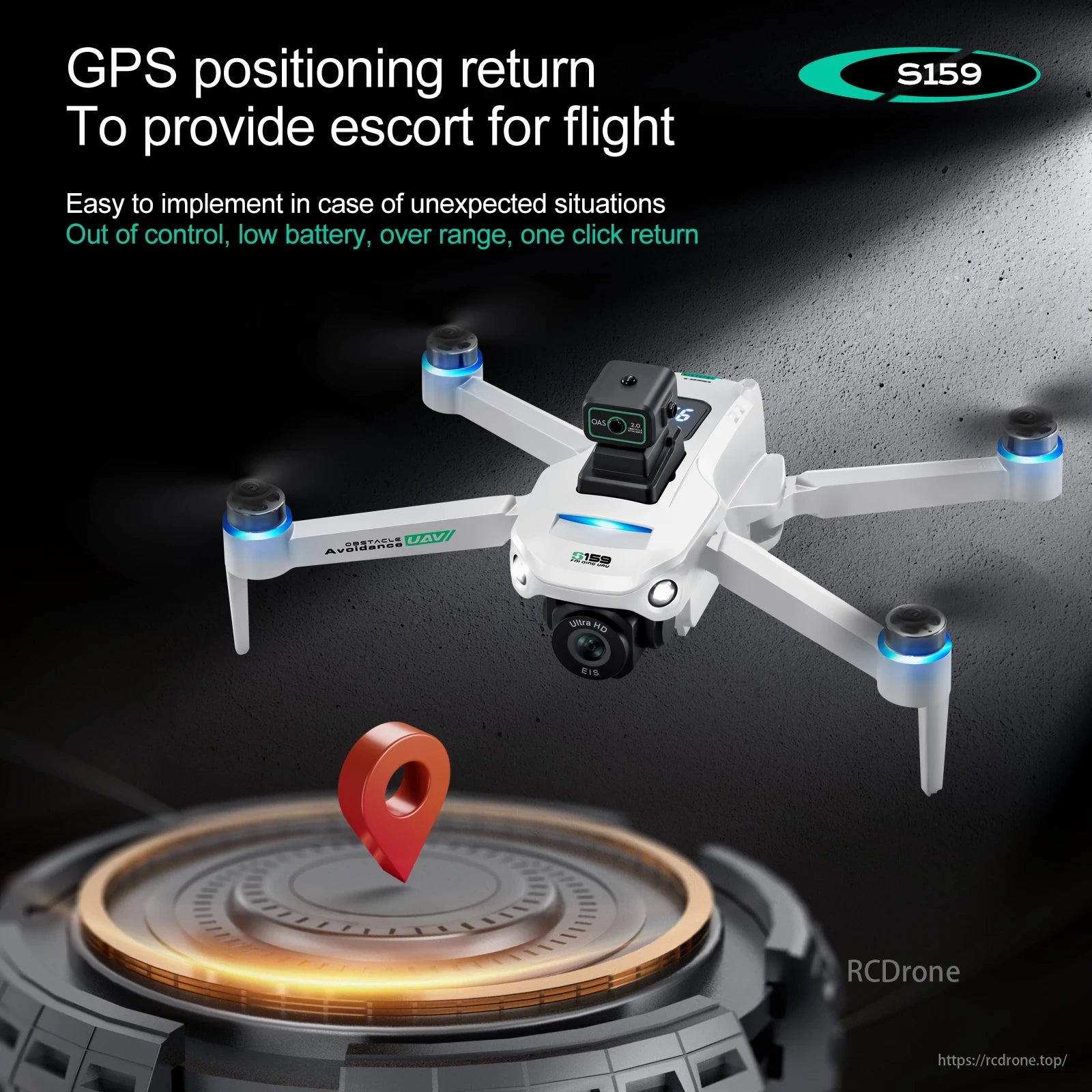 S159 Drone, GPS positioning provides a one-click return feature for easy flight escort and handling unexpected situations like low battery or over-range.