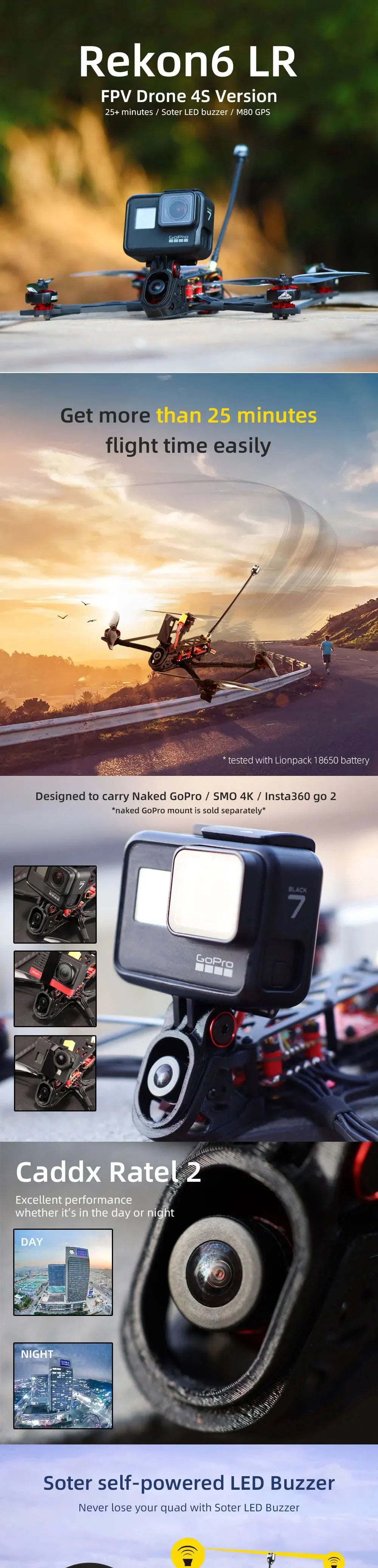 HGLRC Rekon 6 Analog - Mini Long Range Quad Analog Version 4S Caddx Ratel 2 2006 1500KV WITH GPS For RC FPV Quadcopter Freestyle Drone 7 HGLRC Rekon 6 Analog, Rekon6 LR FPV Drone 4S Version 25+ minutes Soter LED