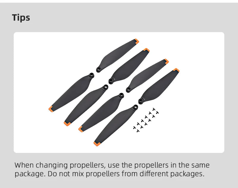 1 Pair Propeller, Do not mix propellers from different packages .