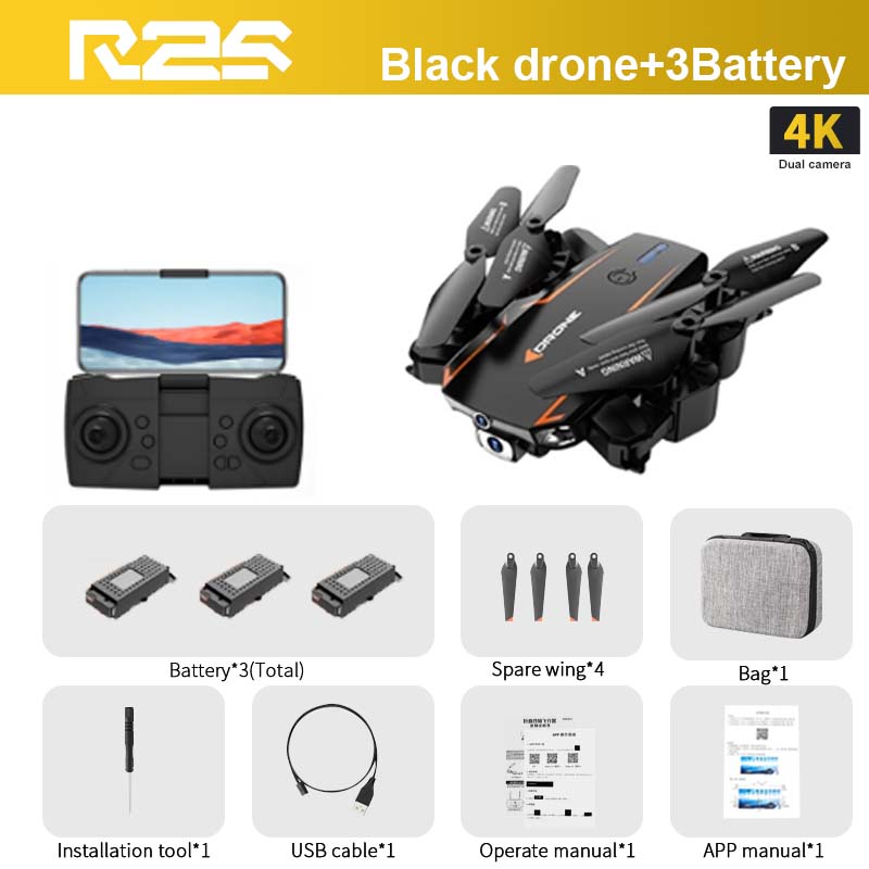 R2S Drone, RZS Black drone+3Battery 4K Dual camera