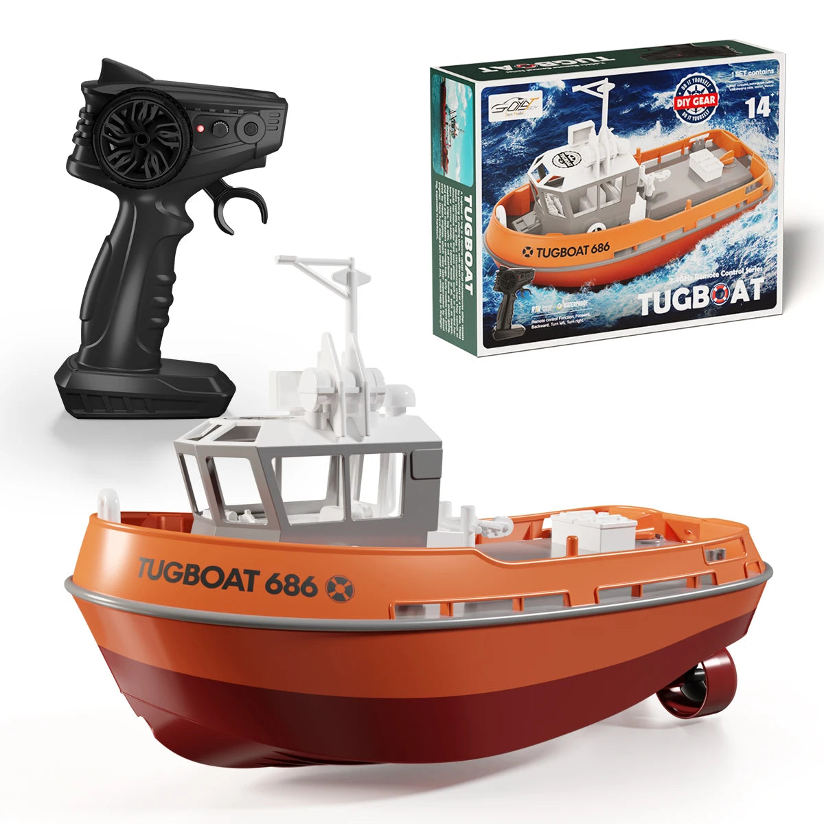 JIKEFUN 686 Remote Control Tugboat, A remote control tugboat with a range of 50m and speed, suitable for beginners.