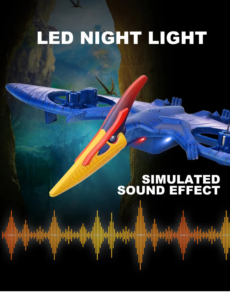 MXW New Mini Drone Dinosaur Remote Control Aircraft 2.4G Radio Control Helicopter Pterosau Drones RC Plane Children's Flying Toy 15 LED NIGHT LIGHT SIMULATED SOUND EFFECT an ipu H