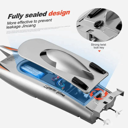 2.4G RC Boat, Experience remote control with this 2.4GHz boat featuring dual motors, waterproof hull, and impressive specs