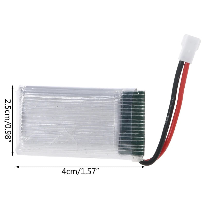 3.7V 800mAh 802540 Drone Battery, Specifications for a product: name, material, size, capacity, and quantity.