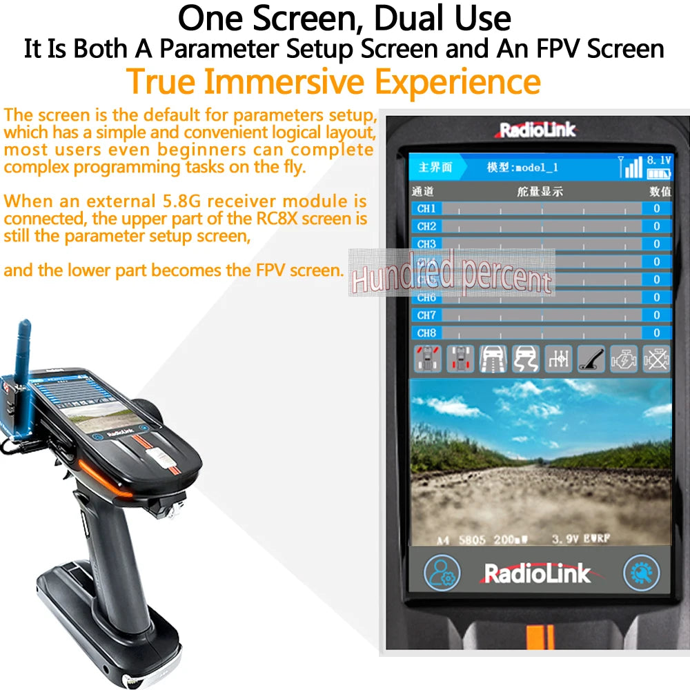 Radiolink RC8X 2.4G 8 Channels Radio Transmitter, RC8X screen is the default for parameters which has a simple and convenient logical