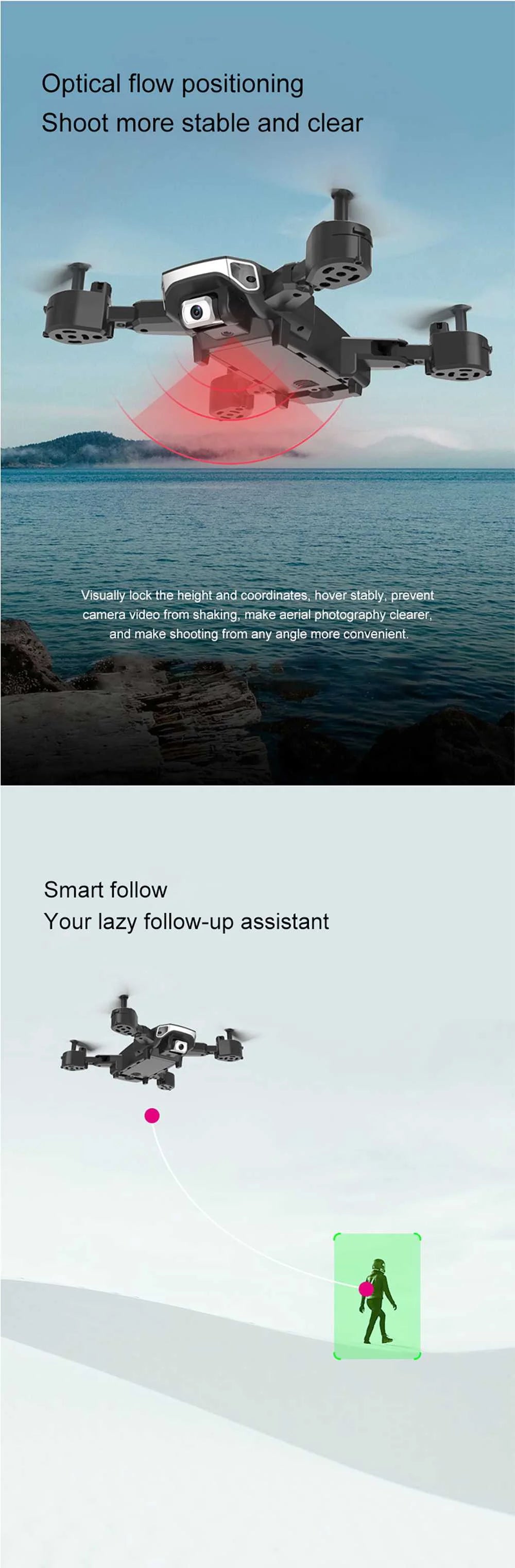 Eachine S60 Mini Drone - 4K Profesional WIFI FPV HD Camera Optical Flow Positioning 15mins Flight Time Foldable RC Drone Quadcopter RTF 11 Eachine S60 Mini Drone, optical flow positioning shoot more stable and clear visually lock the height and coordinate