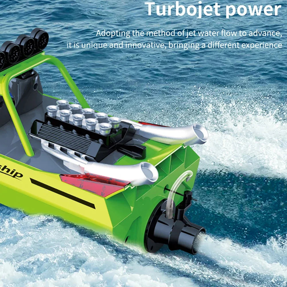 JJRC TY725 RC Boat, High-speed, long-range drone with turbojet power, water propulsion, capsize reset, low battery alarm, and innovative design.