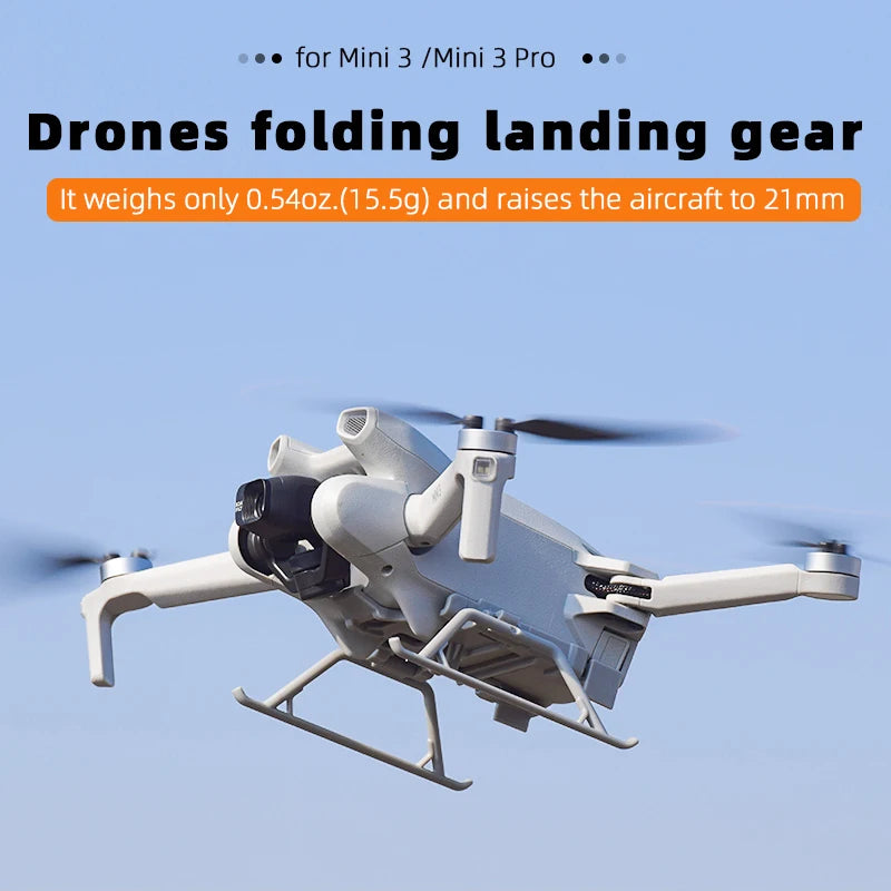 Foldable Landing Gear for DJI Mini 3, folding landing gear weighs only 0.5402.(15.5g) and raises the aircraft