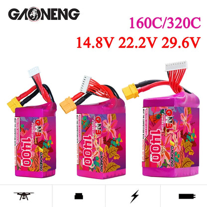 GaoNeng GNB 4S 6S 8S 14.8V 22.2V 29.6V 1400mAh 160C/320C LiPo Battery For Drone