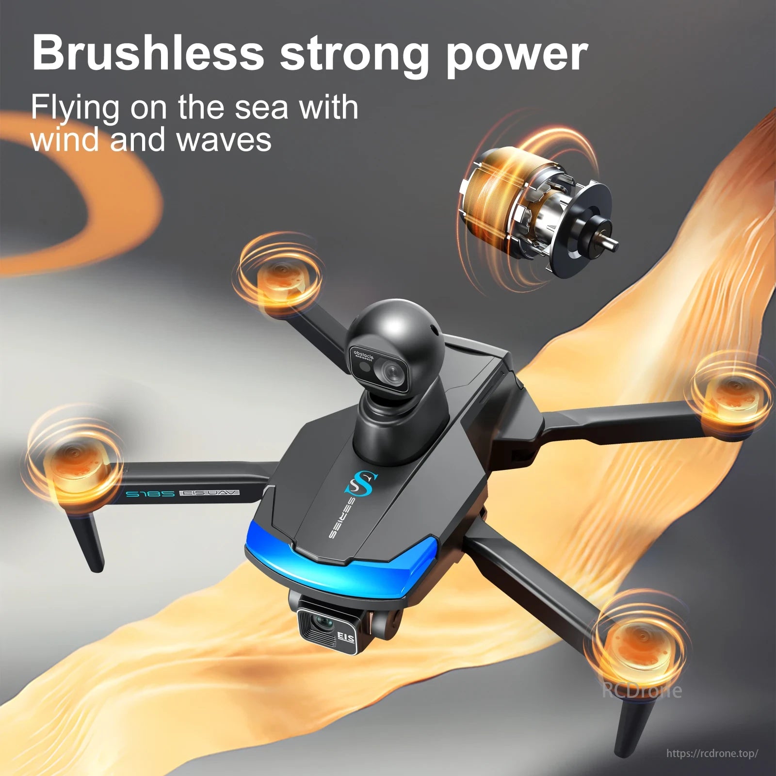 S185 GPS Drone, S185 EISUAV drone boasts brushless strong power, robust performance, and dynamic visuals, excelling in sea flying amidst wind and waves.