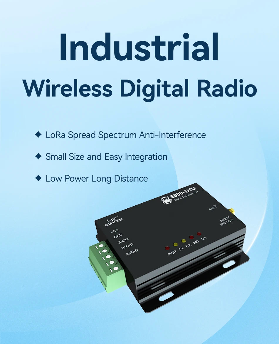 RS485 LoRa Modem Industrial Digital Radio, Industrial Wireless Digital Radio LoRa Spread Spectrum Anti-Interference Small Size and Easy Integration Low