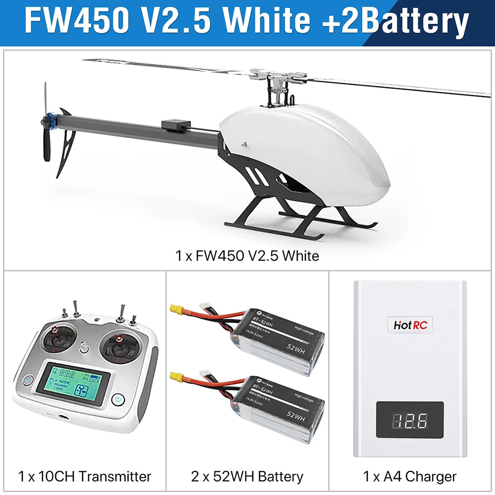 Fly Wing FW450L V2.5 RC Helicopters, 1x FW450 V2.5 White HotRC 88 1x 1OCH Transmit