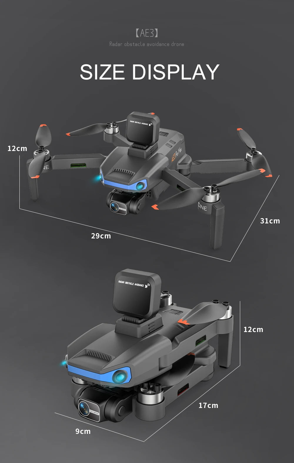 AE3 / AE3 PRO Max GPS Drone, Fonat ote 12cm 31cm 29cm Rolr