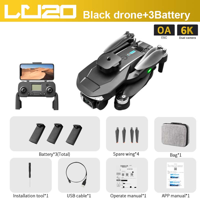 LU20 Drone, OA 6K ESC Dual camera Battery"3(Total