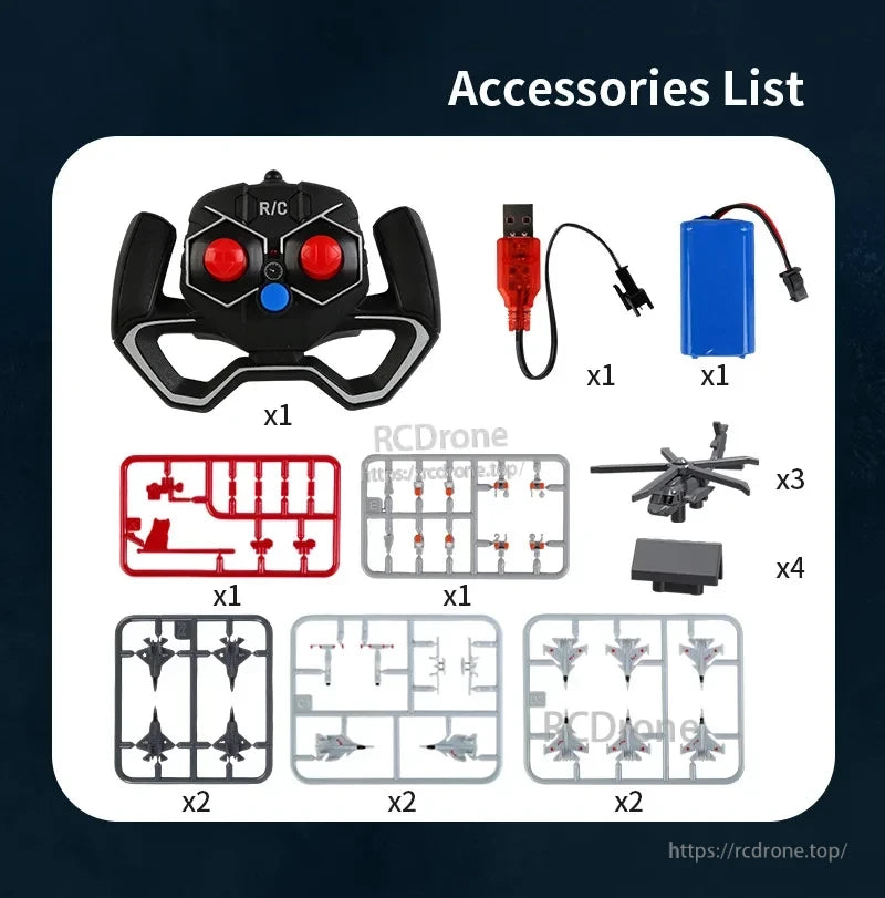 S19 RC Warship, RC Warship Accessories: Remote, Battery, USB Cable, and Model Parts