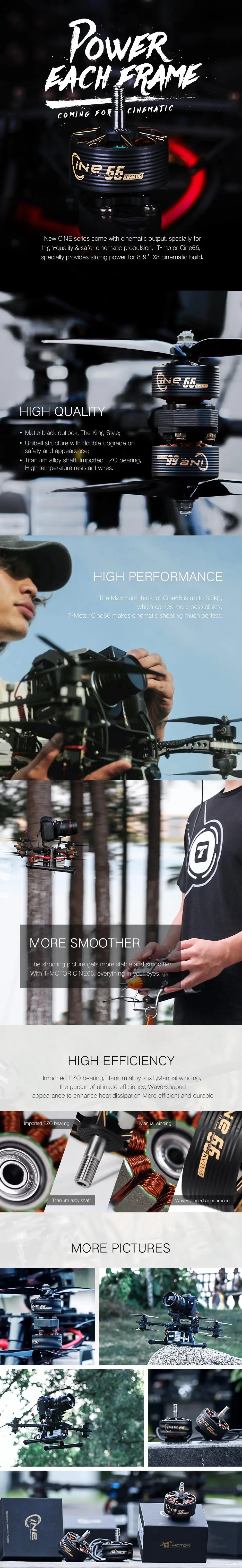1/2/4PCS T-MOTOR CINE66 2812 KV925 1155KV 4-6S Brushless Motor for RC Airplane Multirotor X-Class Cinelifter FPV Drones 7 1/2/4PCS T-MOTOR, T-motor Cine66 provides strong power for 8-9 X8 cinematic build: 2