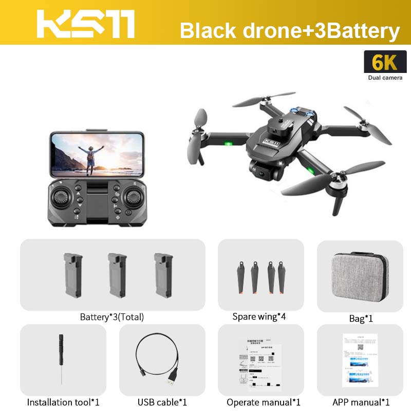 KS11 Drone, KS7 Black drone+3Battery 6K Dual camera