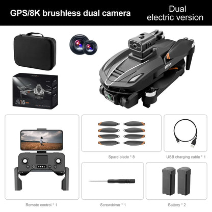 A16 PRO Drone, Dual GPSI8K brushless dual camera electric version 2= Spare blade USB charging cable