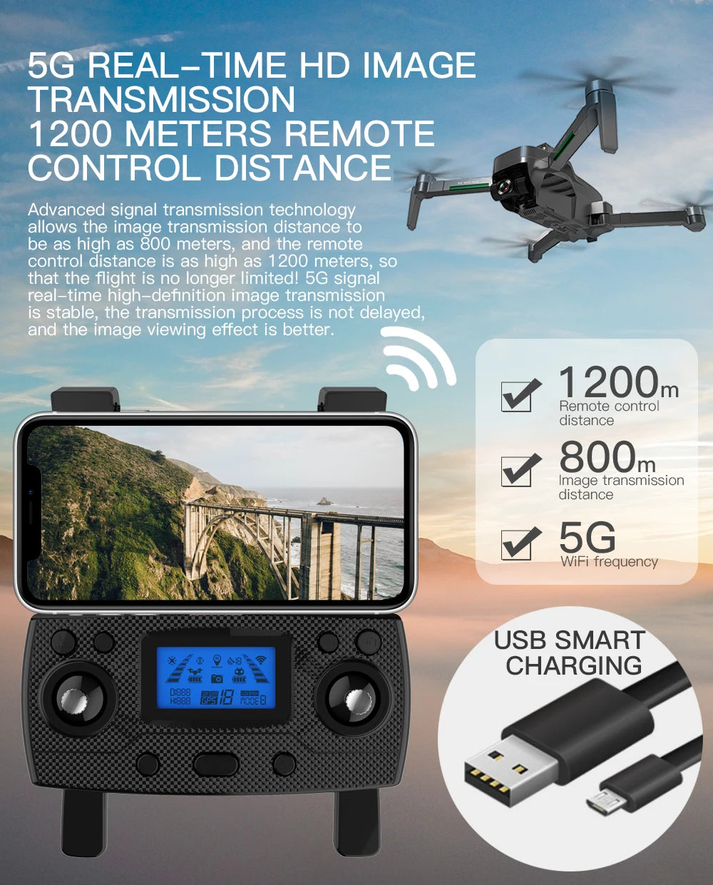 HGIYI SG906 MAX2  Drone, 5G REAL-TIME HD IMAGE TRANSMISSION 1200 METERS