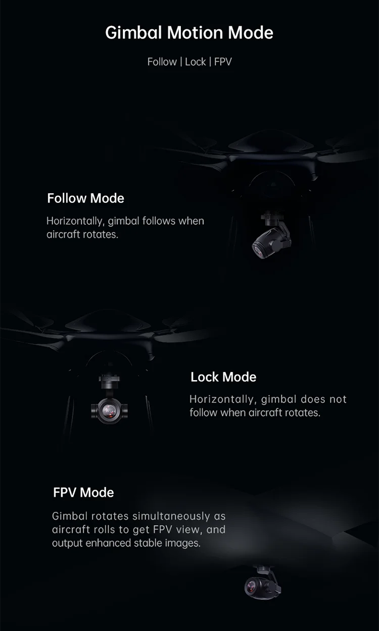 Gimbal Motion Mode Follow Lock FPV Follow Mode Horizontally, gimba