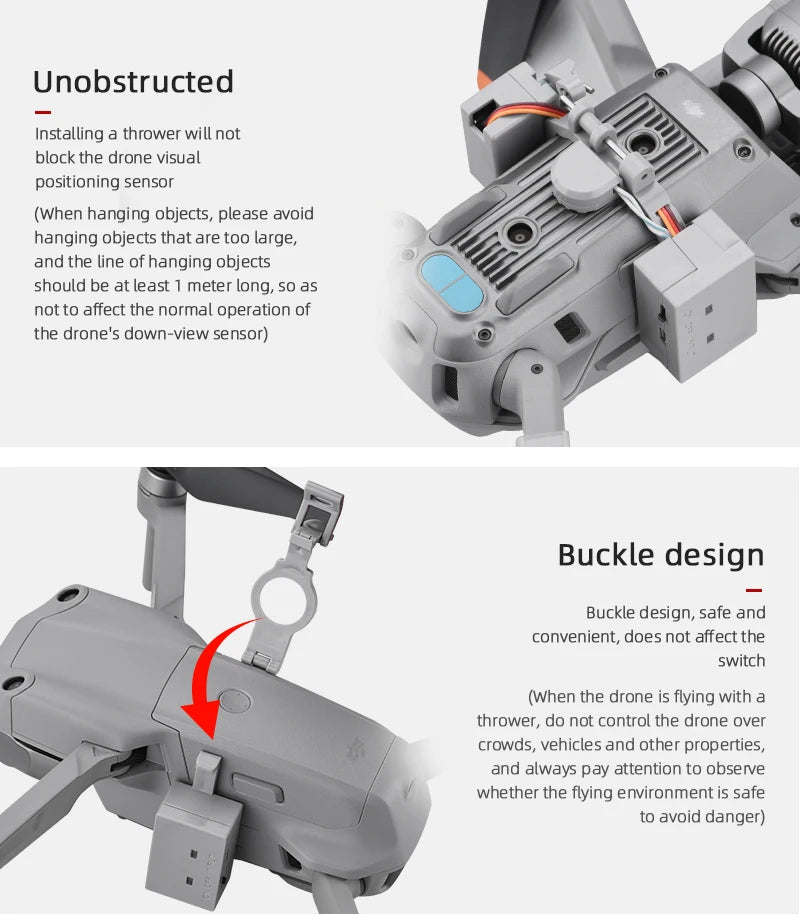Airdrop System for DJI Mavic 3/3 Classic/2/AIR 2/2S Drone Thrower Fishing Bait Wedding Ring Gift Deliver Life Rescue Kits 33 unobstructed Installing a thrower will not block the drone's visual positioning