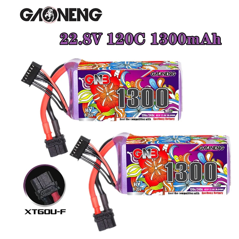 GNB 6S HV battery for FPV drones: 22.8V, 1300mAh, 120C/240C discharge rate.