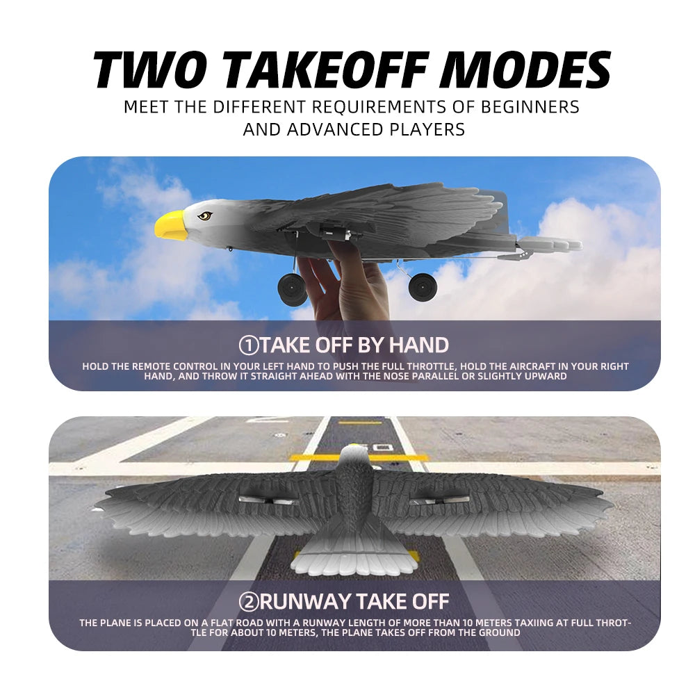 RC Plane Wingspan Eagle Bionic Aircraft Fighter, TWO TAKEOFF MODES MEET THE DIFFERENT REQUIREMENTS