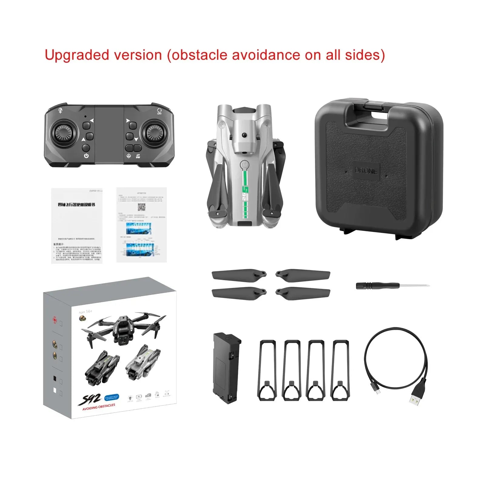 S92 Drone - HD 4K Camera Drone with High Grip, Foldable, Mini RC, WiFi, Aerial Photography, Four-wheel Vehicle, Toys, Helicopter Camera 33 S92 Drone, upgraded version (obstacle avoidance on all sides) mual