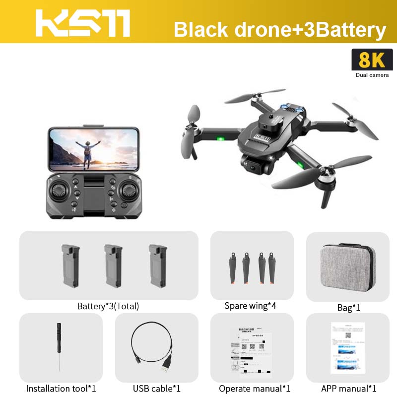 KS11 Drone, KS7 Black drone+3Battery 8K Dual camera