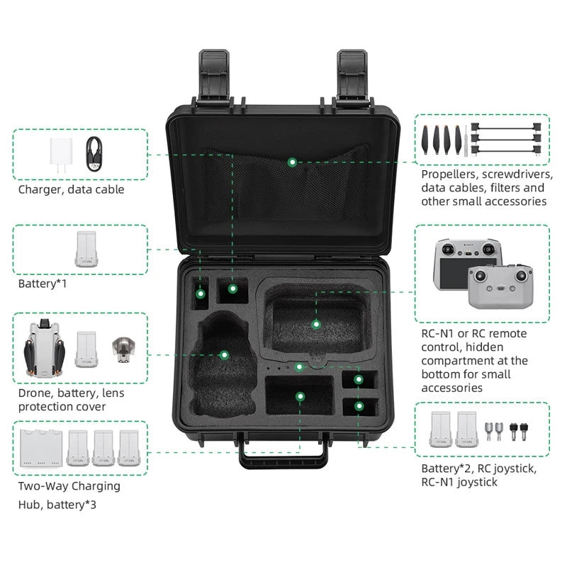 hidden compartment at the bottom for small Drone; battery, lens accessories protection cover Vr Battery