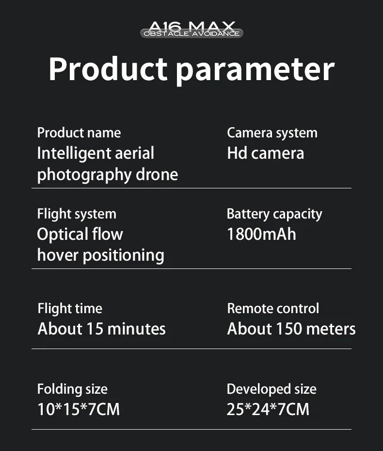 A16 MAX Drones - Professional ESC HD Triple Camera-360° Obstacle Avoidance-Optical Stream Positioning Quadcopter 22 A16 MAX Drone, camera system intelligent aerial hd camera photography drone flight system battery capacity
