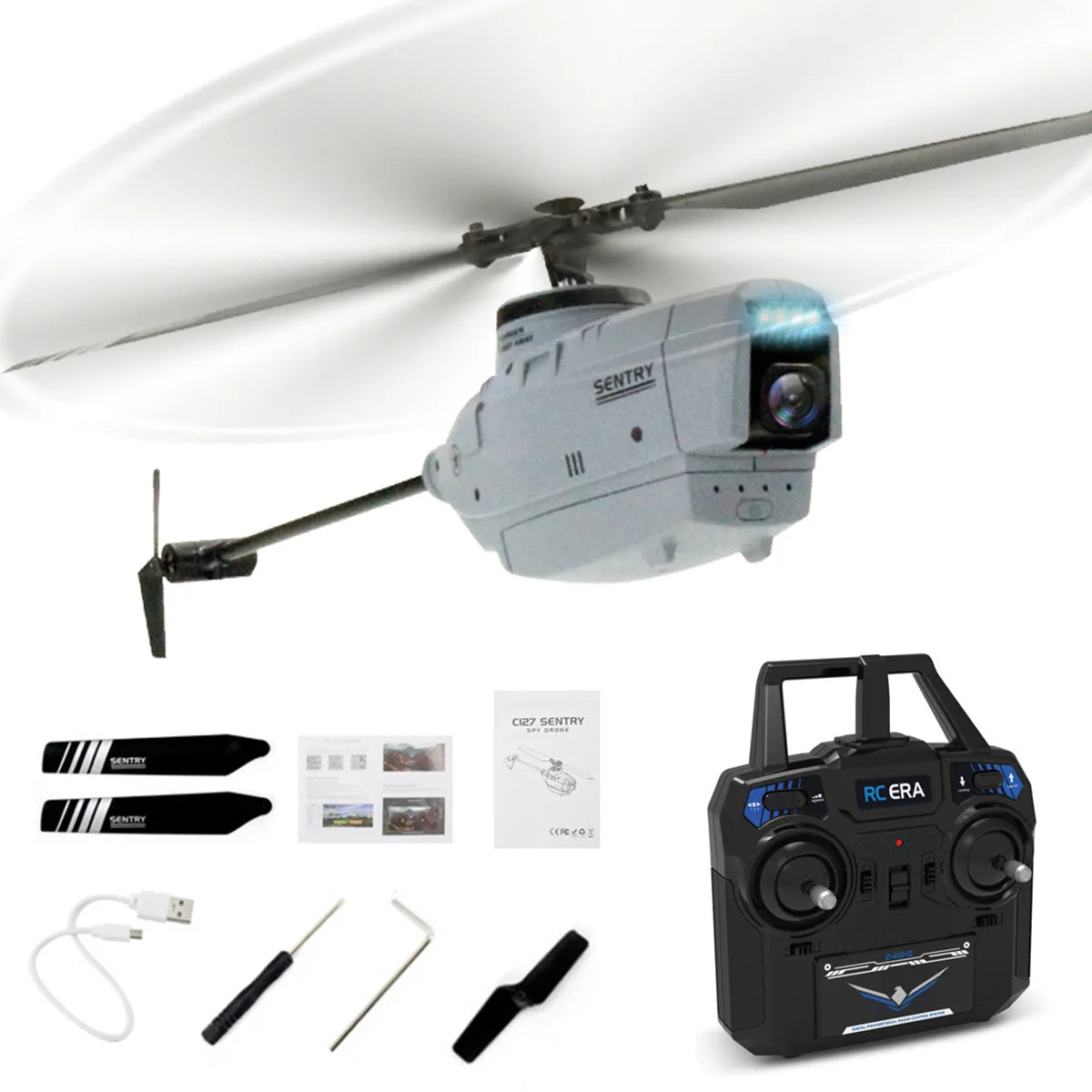 C127 2.4G RC Helicopter, the flybarless drone toy comes with a 720P wide-angle camera 