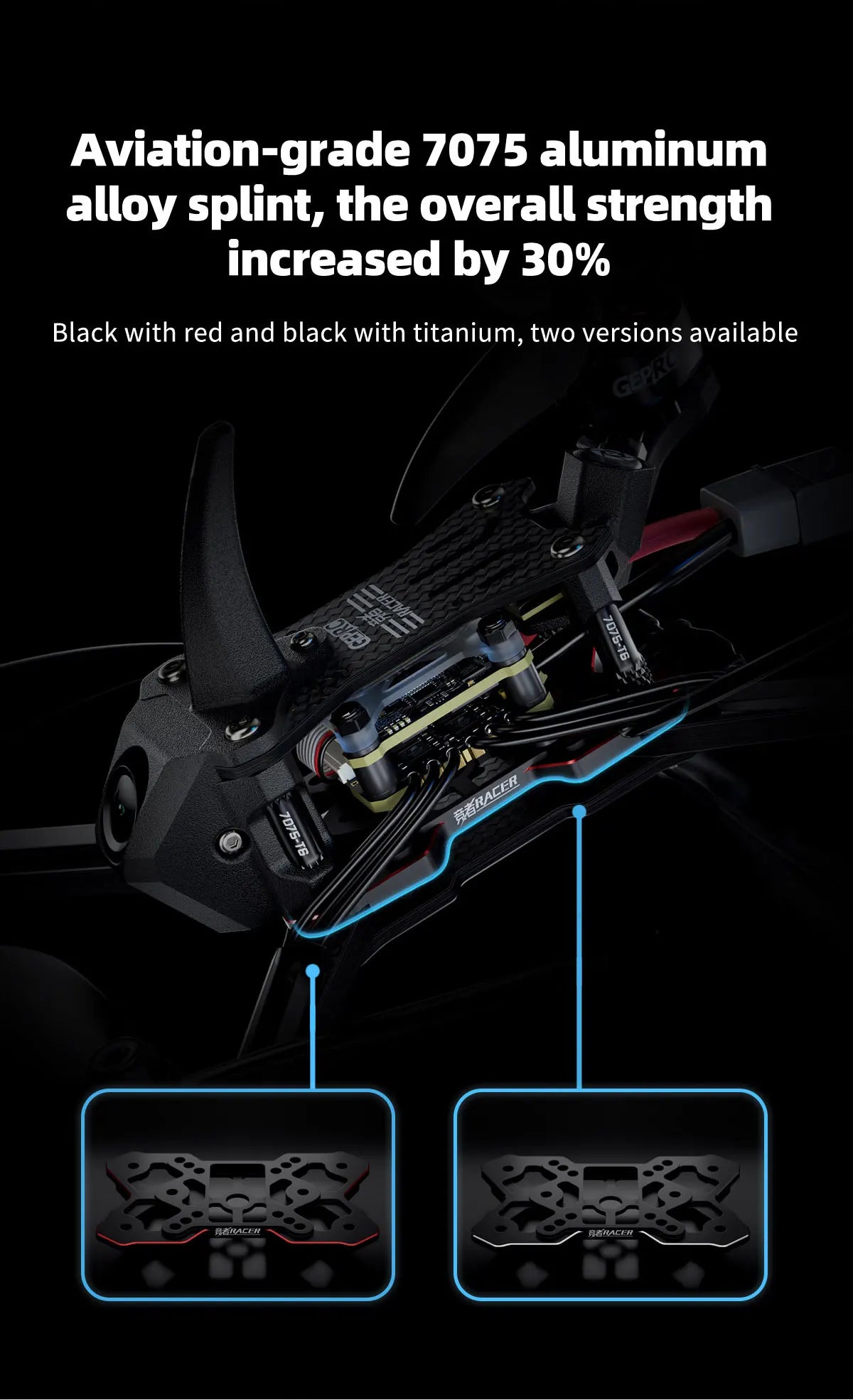 GEPRC Racer FPV Racing Drone - TAKER F722 E55A Stack SPEEDX2 2207 TMOTOR F60PROV Drone Kit VTX Light Fast Freestyle RC Quadcopter 19 GEPRC Racer FPV, aviation-grade 7075 aluminum alloy splint, overall strength increased by 30% .