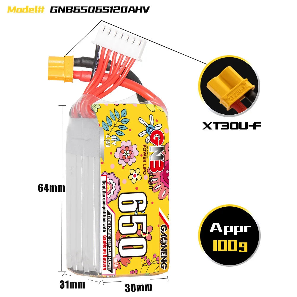 GaoNeng GNB 6S HV 22.8V 650mAh 120c/240c Lipo バッテリー FPV ドローン用