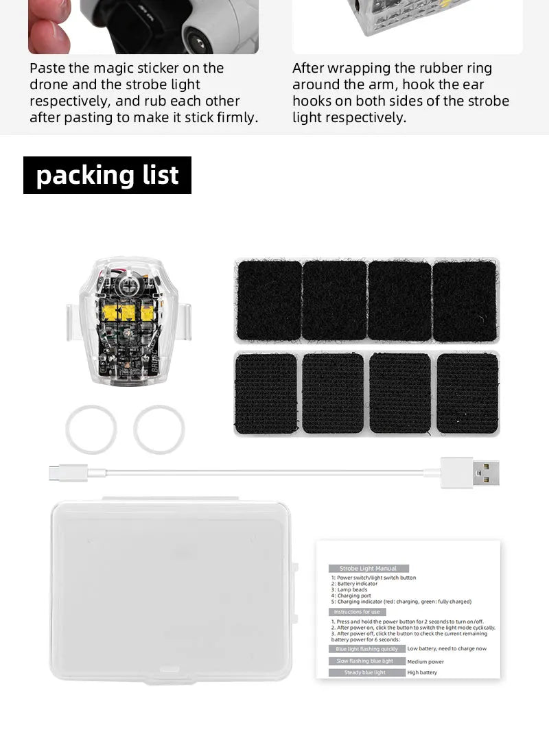 LED Strobe Light Warning Light for DJI AVATA/DJI Mini 3 Pro Drone Anti-collision Signal Light Signal Indicator Motorcycle Bicycle 19 LED Strobe Light Warning Light for DJI