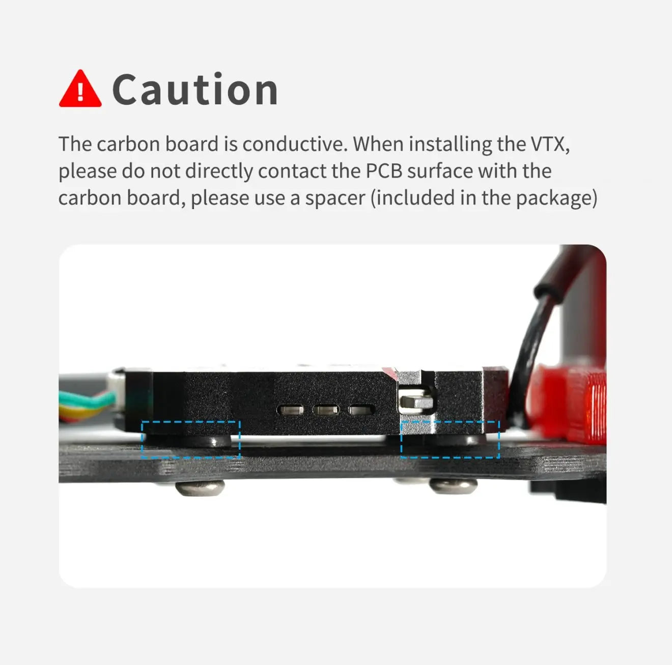 GEPRC RAD MINI 5.8G 1W VTX, when installing the VTX, please do not directly contact the PCB surface with the carbon