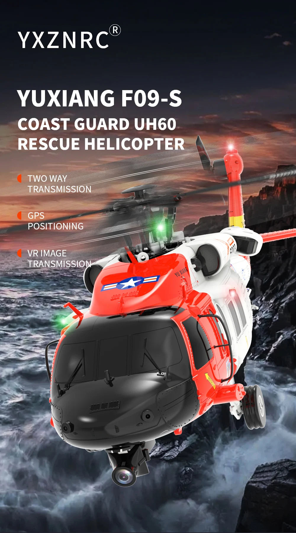 YXZNRC F09-S Flybarless RC Helicopter, YUXIANG FO9-S COAST GUARD UHGO R